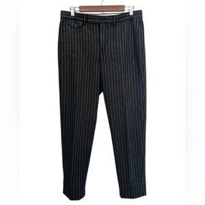RALPH LAUREN RUGBY PINSTRIPE LINEN WOOL WOMENS TROUSER STRAIGHT LEG CUFFED HEM